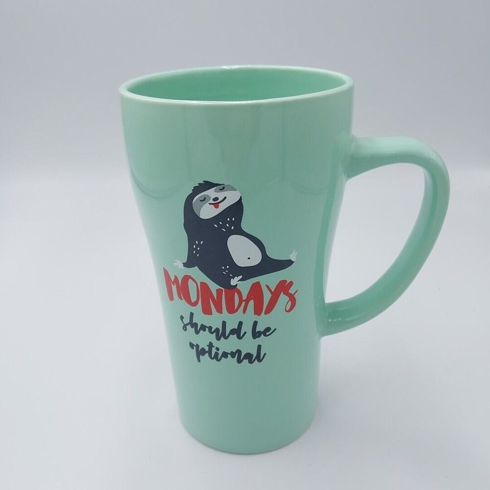 Tall Mug “ Mondays Should Be Optional “ by Clay Art Sloth Coffee Tea Coco - Picture 1 of 4